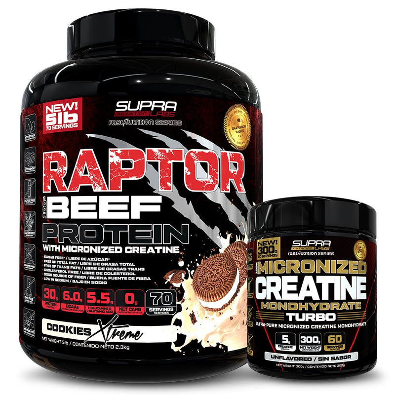 Pack Raptor Beef Protein 5 Lbs +100% Creatina Turbo 300 Grs Fast Nutri