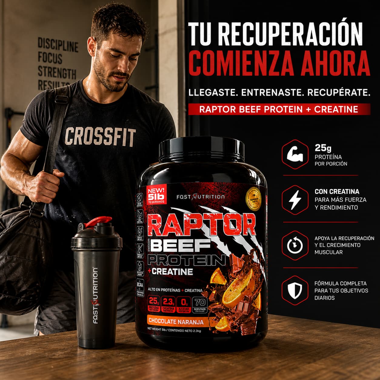 Pack Raptor Beef Protein 5 Lbs +100% Creatina Turbo 300 Grs Fast Nutri