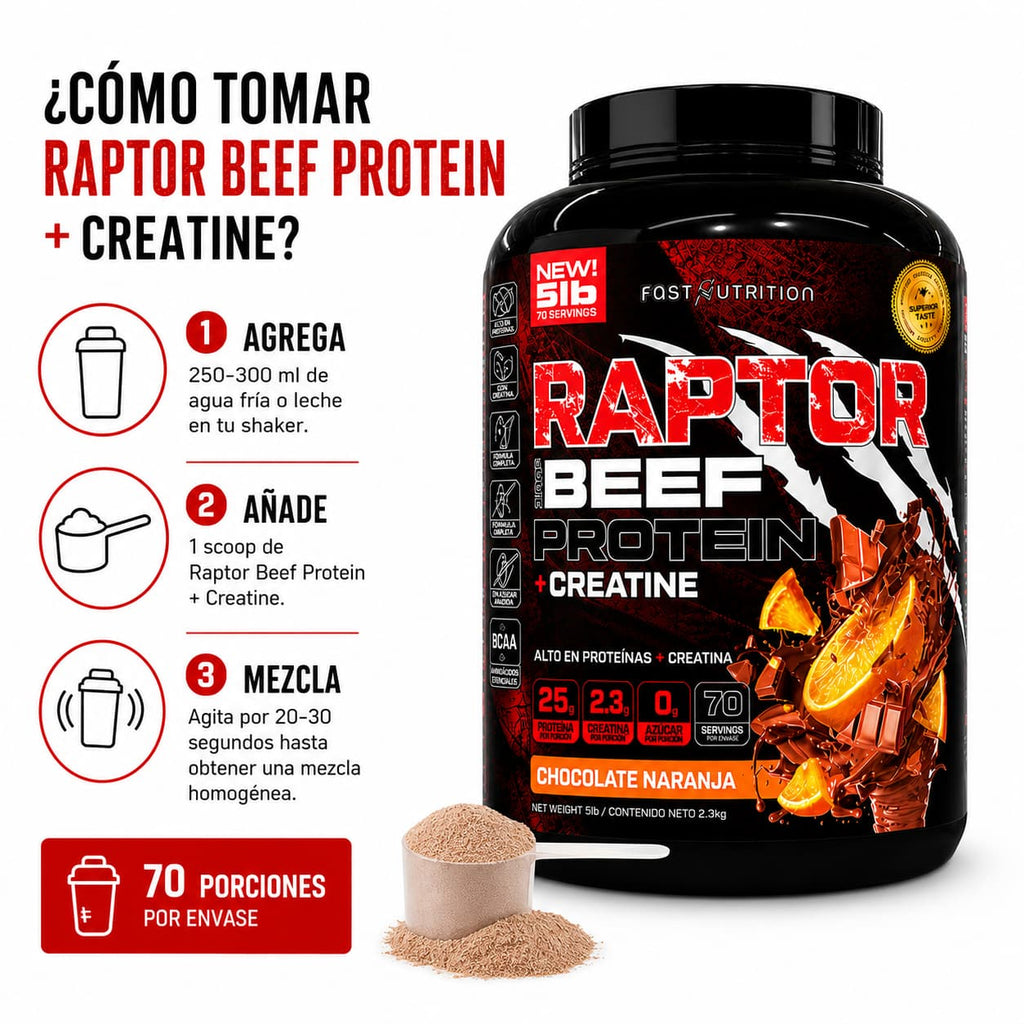 Raptor 100% Beef Protein 5 Lbs / 70 serv Fast Nutrition